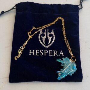 Hespera Gold and Blue Crystal Pendant Necklace